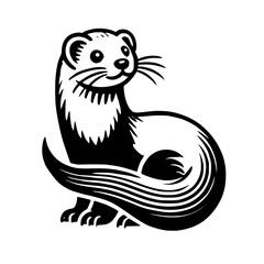Elegant Ferret Illustration: Black and White Graphic Design of a Cute Mustelidae