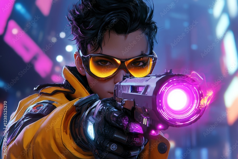 Poster A pixel art representation of a character holding a shape-shifting weapon that adapts to different enemies, animated with vibrant pixel transitions