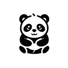 Adorable Panda Cartoon Character Icon: Black and White Graphic Design