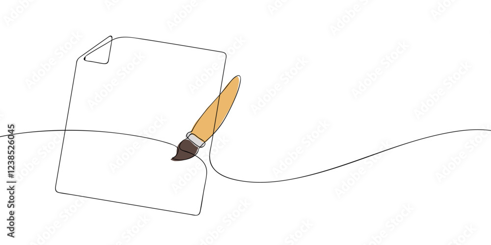 Poster a single line drawing of a file with paintbrush. continuous line paintbrush drawing on paper icon in