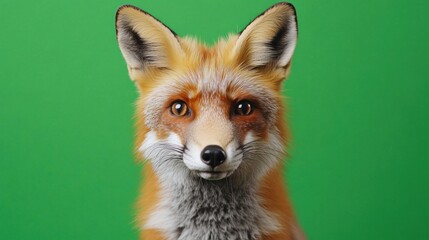 Fototapeta premium Intriguing Red Fox Portrait Against Vibrant Green Background