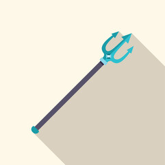 Naklejka premium Stylized trident with long handle and three sharp turquoise blades, casting a distinct shadow, evokes themes of mythology, fantasy, and power