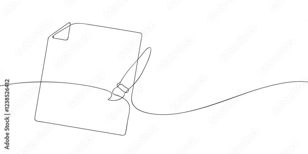 Poster a single line drawing of a file with paintbrush. continuous line paintbrush drawing on paper icon. o