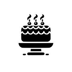 A delightful black and white minimalist cake icon with three candles, perfect for birthday celebrations and sweet treat designs.