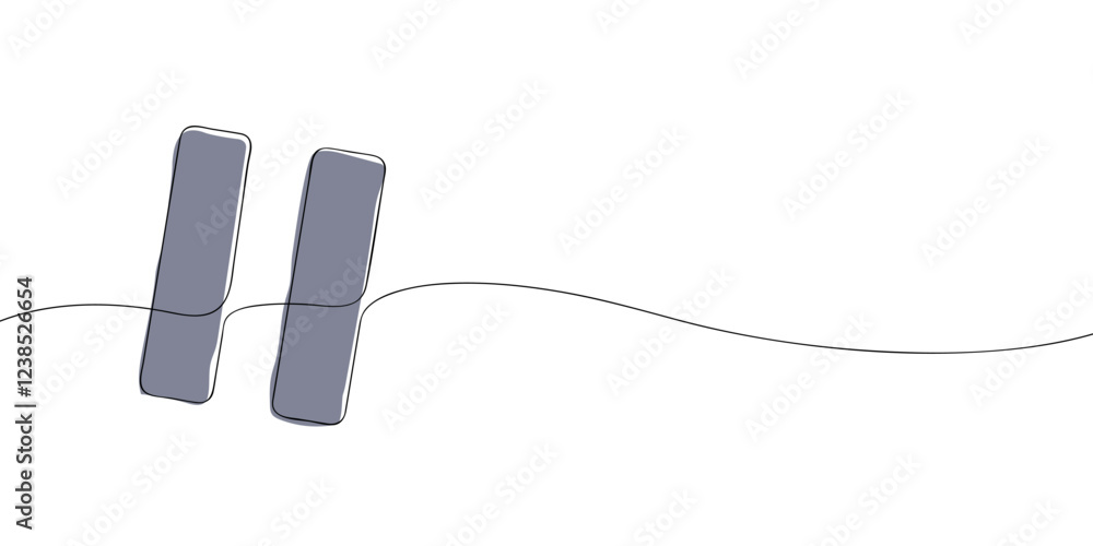 Poster a single line drawing of a pause button. continuous line stop media player icon in color. one line i