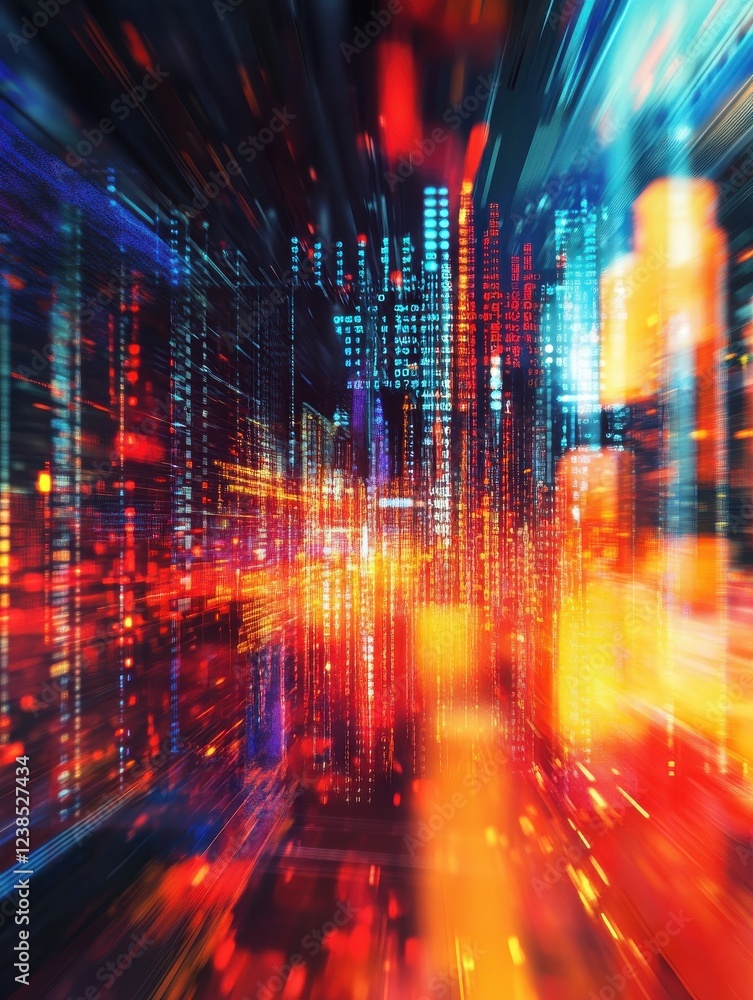 Poster vibrant abstract financial data cyber concept - vibrant hues and abstract patterns symbolize financi