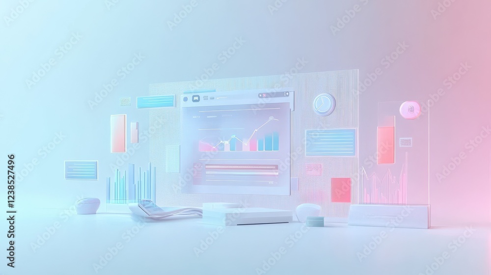 Poster abstract web browser page on light background with business chart icons. online analytics and bankin