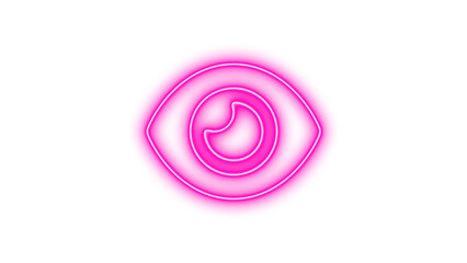 Neon symbol eye icon pink color glow with transparent background