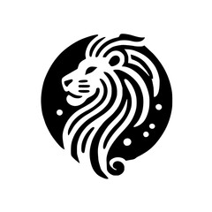 Majestic Lion Head in Monochrome Circle: Elegant Minimalist Animal Vector Graphic
