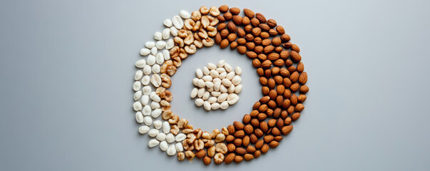 Obraz premium modern arrangement of mixed nuts forming spiral pattern, showcasing variety of textures and colors that create visually appealing display