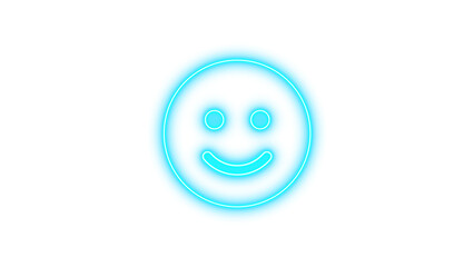 Neon symbol face smile icon cyan color glow with transparent background