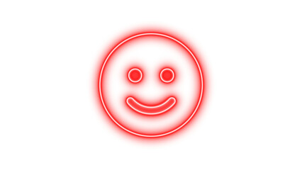 Neon symbol face smile icon red color glow with transparent background