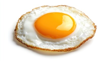 perfectly fried egg with a bright yolk on a white background