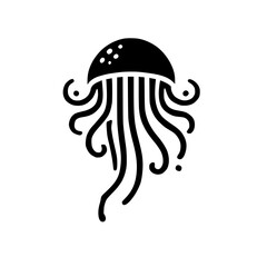 Elegant Black Jellyfish Minimalist Art:  A simple, stylish vector graphic design of an underwater jellyfish, perfect for nature lovers and minimalist art enthusiasts.