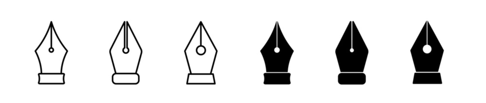 Funtain pen vector icon set. Pen nib, sign symbol. Vector illustration. 