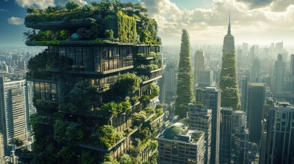 Verdant Skyscrapers Dominate Futuristic City Skyline