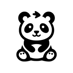Adorable Panda Cartoon Character: Black and White Icon, Logo Design, Perfect for Children's Products and Branding