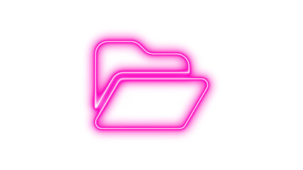 Neon symbol folder open icon pink color glow with transparent background