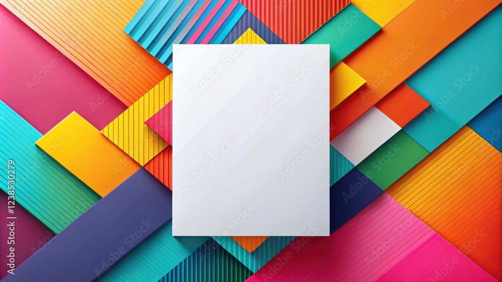 Poster vibrant geometric shapes background with a blank white sign for your message