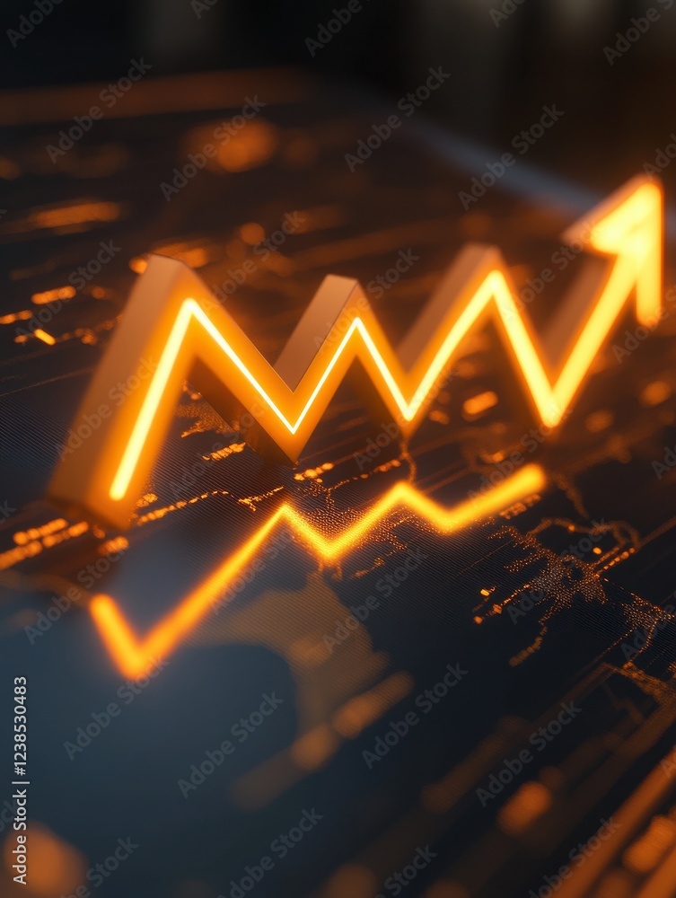Poster business chart with glowing arrows and world map 3d render