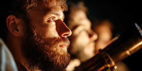 Profile of Bearded Man with Brass Instrument and Blurred Background