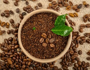 una mezcla de granos de cafe tostados con hojas de t&eacute; e infusi&oacute;n