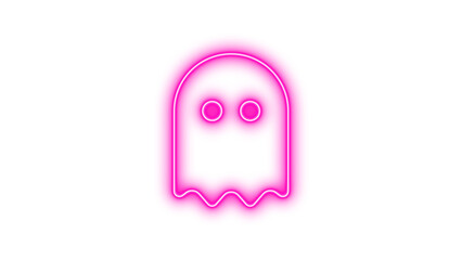 Neon symbol ghost icon pink color glow with transparent background