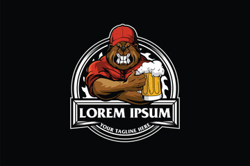 Beaver holding a glass of beer Animal Cartoon character vector template © infernal  kiss