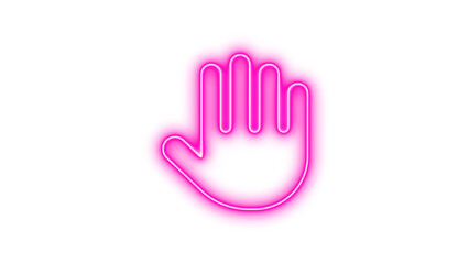 Obraz premium Neon symbol hand icon pink color glow with transparent background