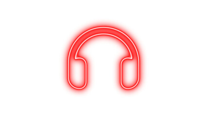 Neon symbol headphones icon red color glow with transparent background