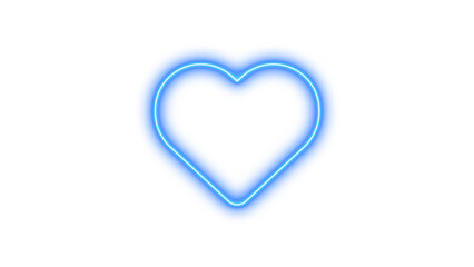 Neon symbol heart icon blue color glow with transparent background