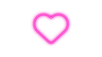 Neon symbol heart icon pink color glow with transparent background