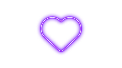 Neon symbol heart icon purple color glow with transparent background