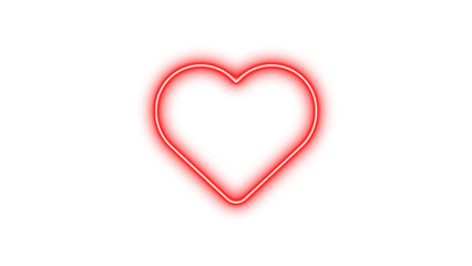 Neon symbol heart icon red color glow with transparent background