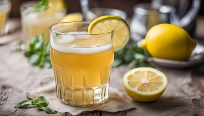Fototapeta premium Cold Boozy Refreshing Lemon Beer Shandy Ready to Drink