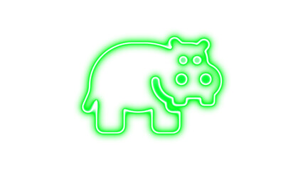 Neon symbol hippo icon green color glow with transparent background