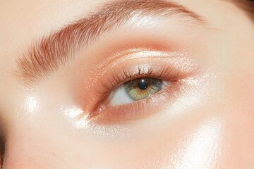 Glowy makeup trend showcases luminous eye makeup with shimmering highlights and soft textures