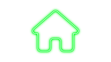 Neon symbol house icon green color glow with transparent background