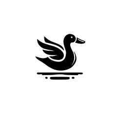Elegant Black Duck Silhouette: Minimalist Bird Logo Design