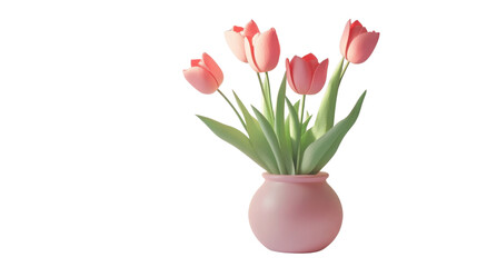 Obraz premium Pink tulips blooming in a vase on transparent background