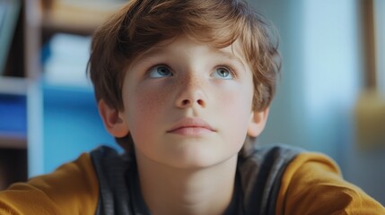 Young Boy Gazing Upward With Wonder And Curiosity