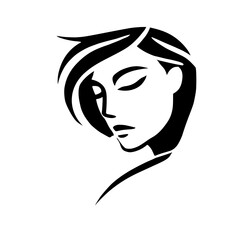 Monochrome Elegance: A Minimalist Woman Portrait.  A stylish graphic design featuring a black and white illustration of a woman's face, showcasing a modern and contemporary aesthetic.