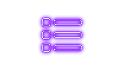 Neon symbol list icon purple color glow with transparent background