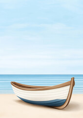 Naklejka premium Aquarell Strand Hintergründe mit maritimem Boot Motiv und Textfreiraum