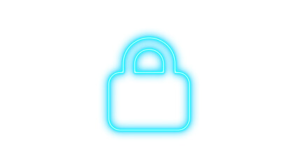 Neon symbol lock icon cyan color glow with transparent background