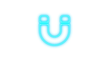 Neon symbol magnet icon cyan color glow with transparent background