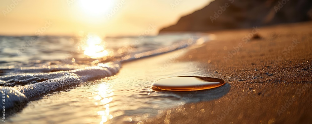 Aufkleber climate change global warming concept. a serene beach scene with gentle waves lapping at the sandy s