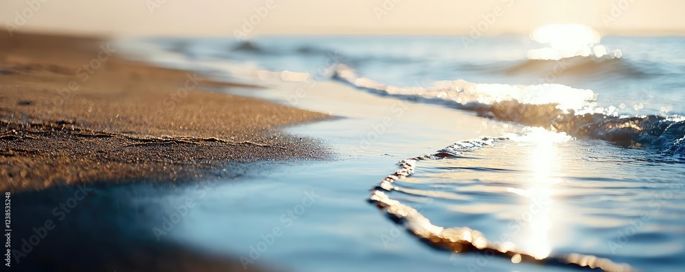 Aufkleber climate change global warming concept. a serene beach scene with gentle waves lapping against the su