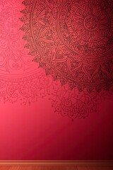 Elegant red wall with intricate black patterns, showcasing decorative art and design.