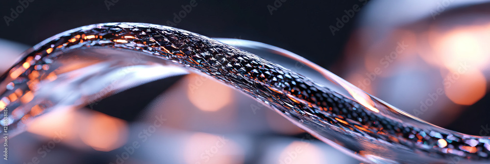 Poster curved translucent object with granular texture and blurred background lighting